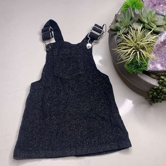 Denim Co charcoal gray glitter Shimmer Stardust corduroy overall dress jumper 2T - Picture 1 of 6